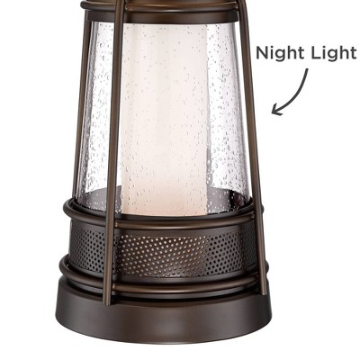 Bronze Seeded Glass 25" Industrial Rustic Table Lamp with Off-White Shade