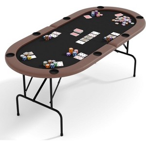 8 Player Oval Poker Game Table, 71" Poker Tables with Collapsible Legs, Padded Rails & Cup Holders, Portable Poker Table - 1 of 4