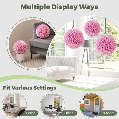 11" Pink Faux Boxwood Topiary Balls with Sun-Protective PE Material