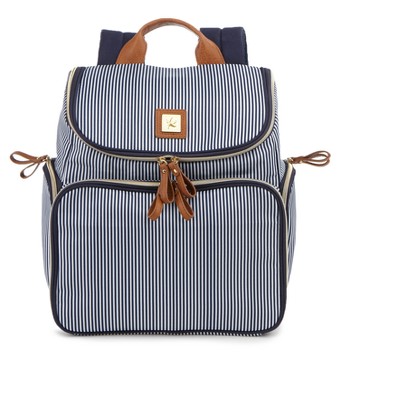 blue and white striped backpack