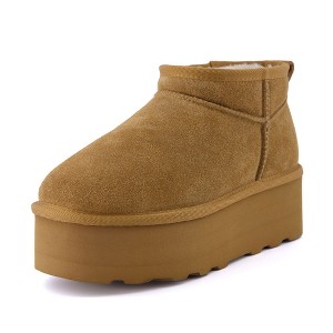 CUSHIONAIRE Hippy Women’s Platform Ankle Boots – Genuine Suede, Faux Fur Lining, Cozy Winter Slip-On Design, Comfortable Footwear - 1 of 4