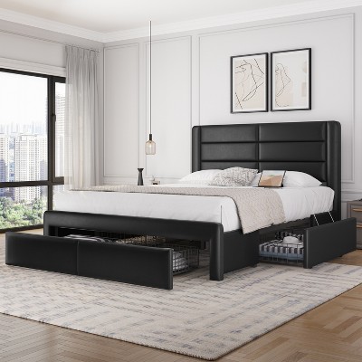 Yaheetech Upholstered Bed Frame with 3 Storage Drawers and Built-In USB Ports