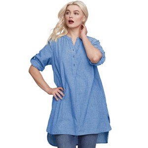 ellos Plus Size Breezy Cotton Henley Tunic - 1 of 4