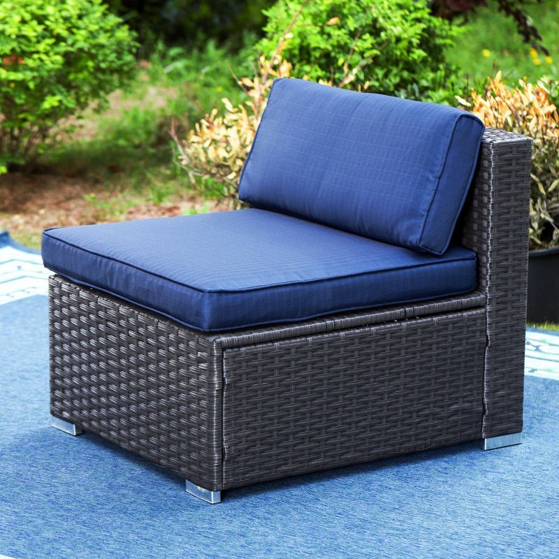 7pc Steel &#38; Wicker Outdoor Set with Square Coffee Table &#38; Cushions Blue - Captiva Designs, 5 of 10