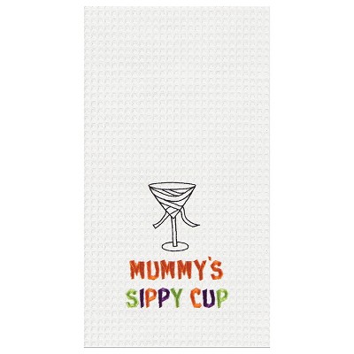 C&F Home Mummy's Sippy Cup Halloween Waffle Weave Cotton Kitchen Towel