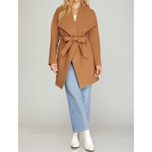 Women's Long Sleeve Open Front Wrap Coat - SHE + SKY - 1 of 3