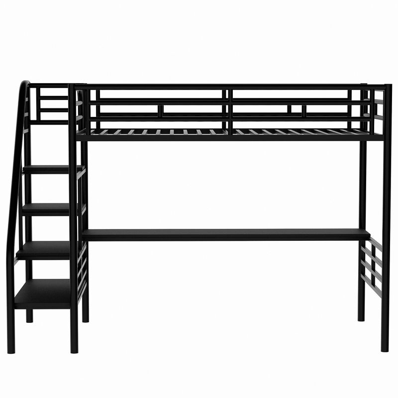 Metal Twin Size Loft Bed with Desk, Black - ModernLuxe, 5 of 12