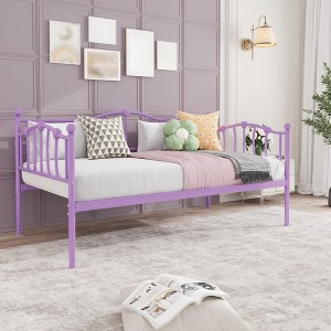 Metal Twin DayBed with Trundle, Sofa Bed Frame with Pull Out Trundle, Steel Slatted Support Platform Bed, Daybed for Bedroom Living Room Small Spaces - 1 of 4