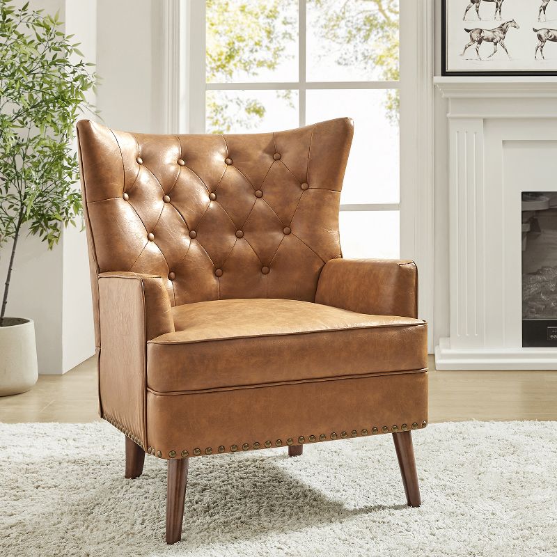Thessaly  Tufted  Wooden Upholstery  Vegan Leather Armchair  with Nailhead Trim | ARTFUL LIVING DESIGN, 2 of 10