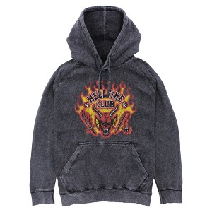 Mens Stranger Things Distressed Hellfire Club Flame Instruments Lightweight Hoodie - 1 of 4