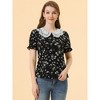 Allegra K Women's Peter Pan Collar Ruffled Bubble Short Sleeve Floral Blouses - image 3 of 4