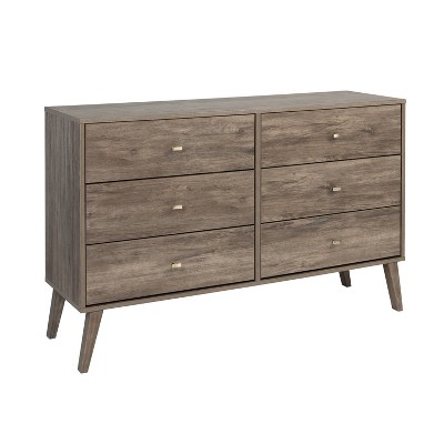 Mid-Century Modern Double Dresser in Drifted Gray with Extra Deep Drawers