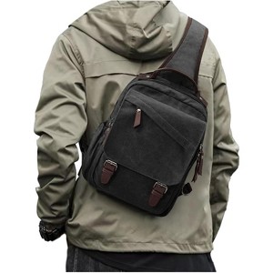 Small Canvas Sling Bag for Men & Women, Crossbody Messenger Backpack with Adjustable Strap - 1 of 4