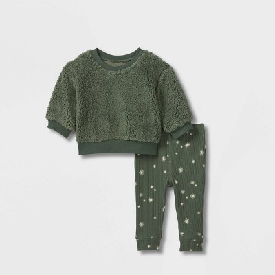 Image of Grayson Collective Baby Cozy Sherpa Pullover & Leggings Set - Green 0-3M