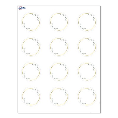 Avery® Cards, 2" Diameter, Green Florals w/ Gold Dots, 120ct