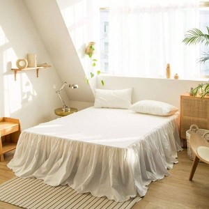 French Linen Bed Skirt with Pleated Frills, 18 Queen, White Ruffle, Soft Farmhouse Bedding 60 X 80 Inches - 1 of 4