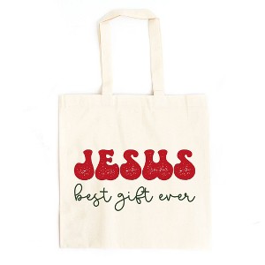 City Creek Prints Jesus Best Gift Ever Cursive Canvas Tote Bag - 15x16 - Natural - 1 of 2