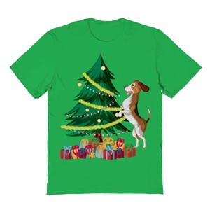 Rerun Island Men's Christmas Tree Dog Short Sleeve Graphic Cotton T-Shirt - 1 of 1