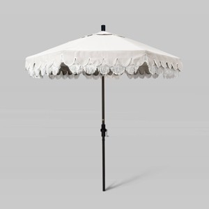7.5' Fiberglass Ribs and Scallop Base Fringe Market Patio Umbrella with Crank Lift - Bronze Pole - California Umbrella - 1 of 3