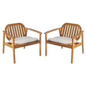 Set of 2 Acacia Wood Outdoor Club Chair with Cushions,Modern Patio Club Chair with Wood Legs,Outdoor Club Chair with Removable Cushion-Koiai - 1 of 4