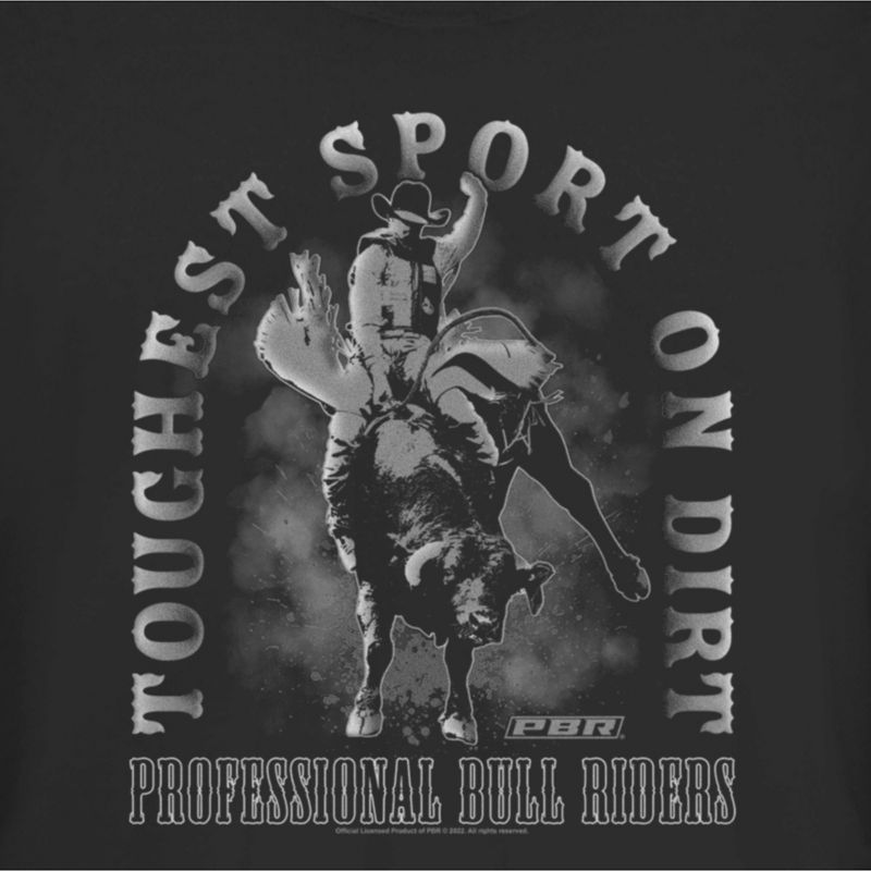 Juniors Womens Professional Bull Riders Toughest Sport on Dirt Black and White T-Shirt, 2 of 5