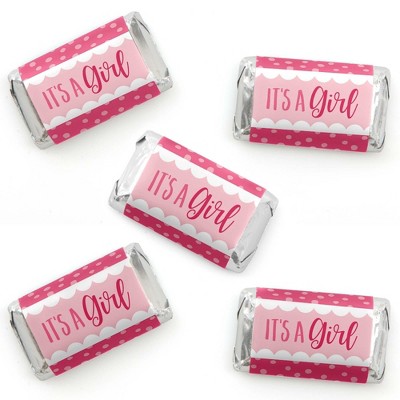 Big Dot of Happiness It’s a Girl - Mini Candy Bar Wrapper Stickers - Pink Baby Shower Small Favors - 40 Count