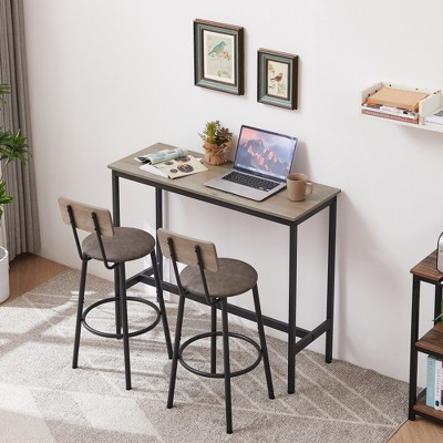 SKRAN Set of 3 Bar Height Table Set, PU Soft seat, Industrial style backrest Pub Table and 2 Bar Stools for Home Bar