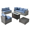 Ovios Venice 8pc Wicker Outdoor Patio Furniture Set Conversation Sofa with a Metal Fire Pit and Cushions - 2 of 4