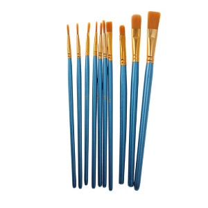 Unique Bargains Paint Brush Setfor Watercolor Nylon Bristles with Aluminum Ferrule and Wood Shaft 10 Pcs - 1 of 3