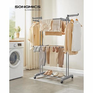 3-Tier Foldable Laundry Drying Rack, 58.3-Inch Tall with Wheels, 55lb Capacity, Rolling Clothes Horses, Indoor Outdoor Use, Dove Gray - 1 of 4