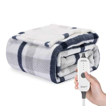 Sunbeam 50" x 60" Nordic Premium Heated Throw Foot Pocket Electric Blanket Blue Gray Plaid