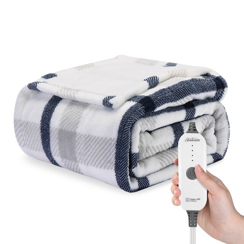 Sunbeam 50 X 60 Nordic Premium Heated Throw Foot Pocket Electric Blanket  Blue Gray Plaid : Target