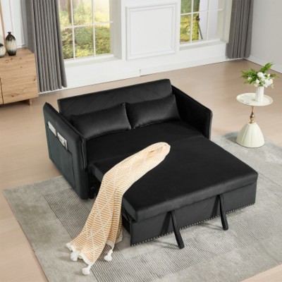 Modern 55" Convertible Velvet Sleeper Sofa Bed with Adjustable Backrest, Compact Pull-Out Loveseat for Small Apartments or Offices–The Pop Home