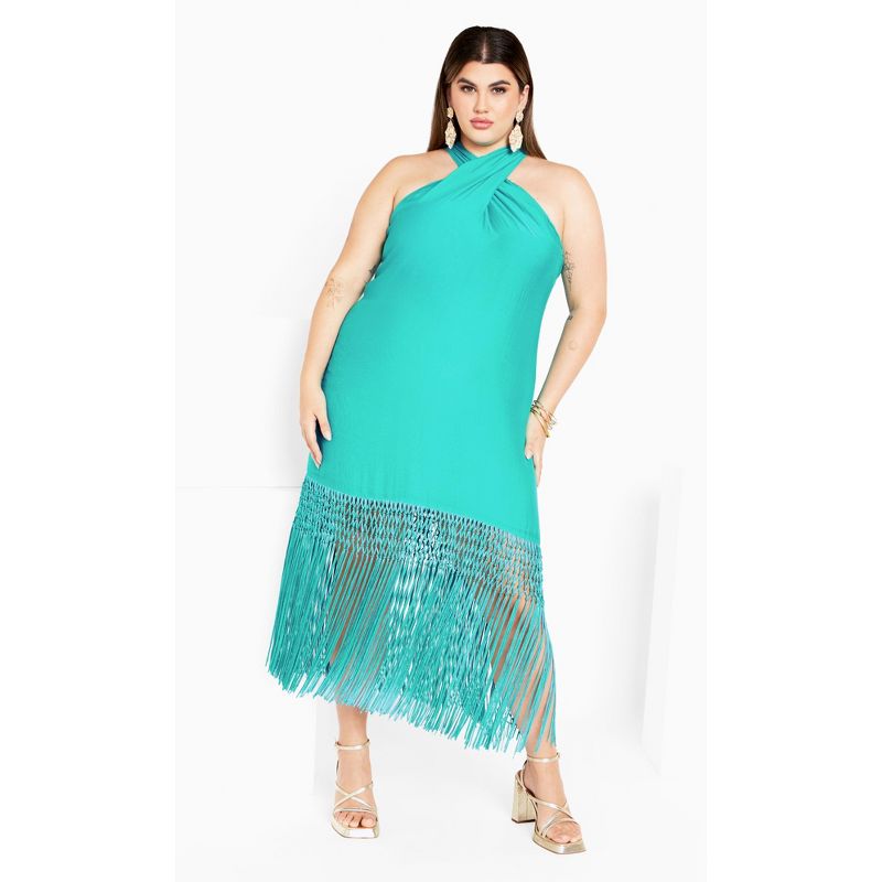Women's Plus Size Calypso Fringe Dress - lagoon | CITY CHIC, 2 of 8