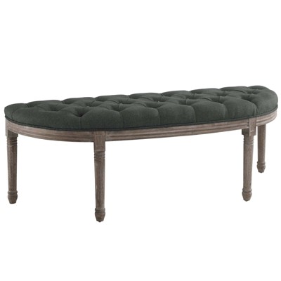 Gray Tufted Semi-Circle Upholstered Bench with Turned Legs