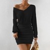 Womens V Neck Dress Ribbed Knit Long Sleeve High Waist Bodycon Mini Dress - 4 of 4