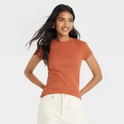 Women's Short Sleeve Slim Fit Ribbed T-Shirt - A New Day™ Orange XXL
