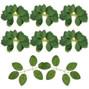 Unique Bargains Silk Plastic DIY Wedding Artificial Rose Leaves Green - 1 of 4