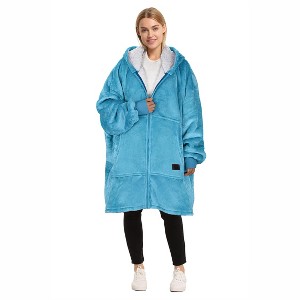 Womens' Hoodie Zip Up Sweatshirt with Full Fleece Lined, Oversized Zip-Up Adult Blanket Hoodie Wearable for Womens Men - Catalonia - 1 of 4