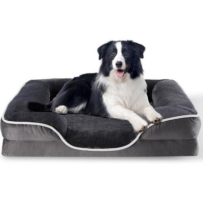 Gsluuk 35'' Orthopedic Dog Bed for Large Dog, Memory Foam Dog Bed, Egg-Crate Foam Dog Couch Bed with Washable Removable Cover, Grey