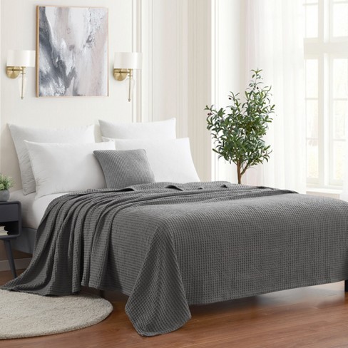 100 Cotton Blanket Luxurious Breathable Waffle Weave Design by Sweet Home Collection King Gray