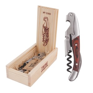 Twine Wood Handle Double HInged Corkscrew, Stainless Steel Wine Key with Foil Cutter - 1 of 4