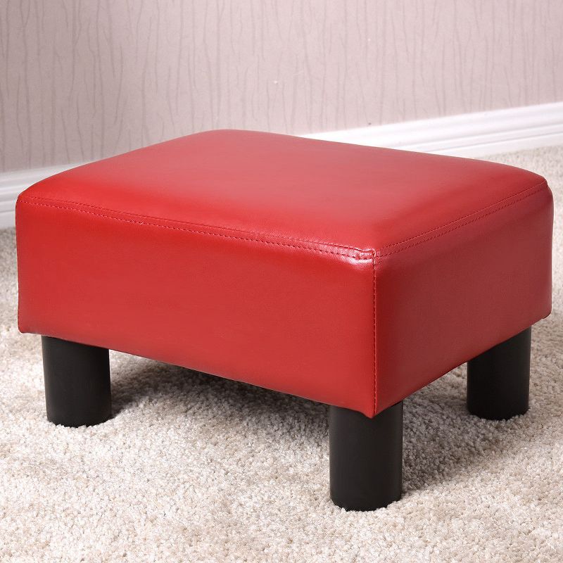 Costway Small Ottoman Footrest PU Leather Footstool Rectangular Seat Stool Red, 3 of 7
