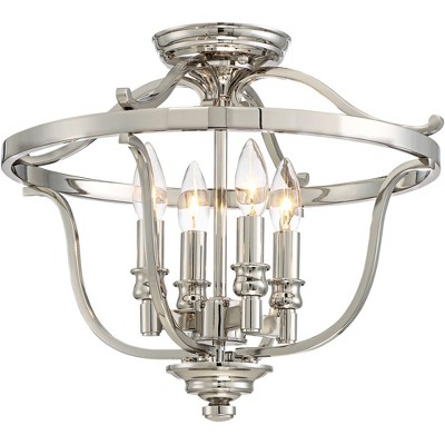 Minka Lavery Modern Ceiling Light Semi Flush Mount Fixture 17 1/4" Polished Nickel 4-Light Openwork Bowl Shade for Bedroom Kitchen