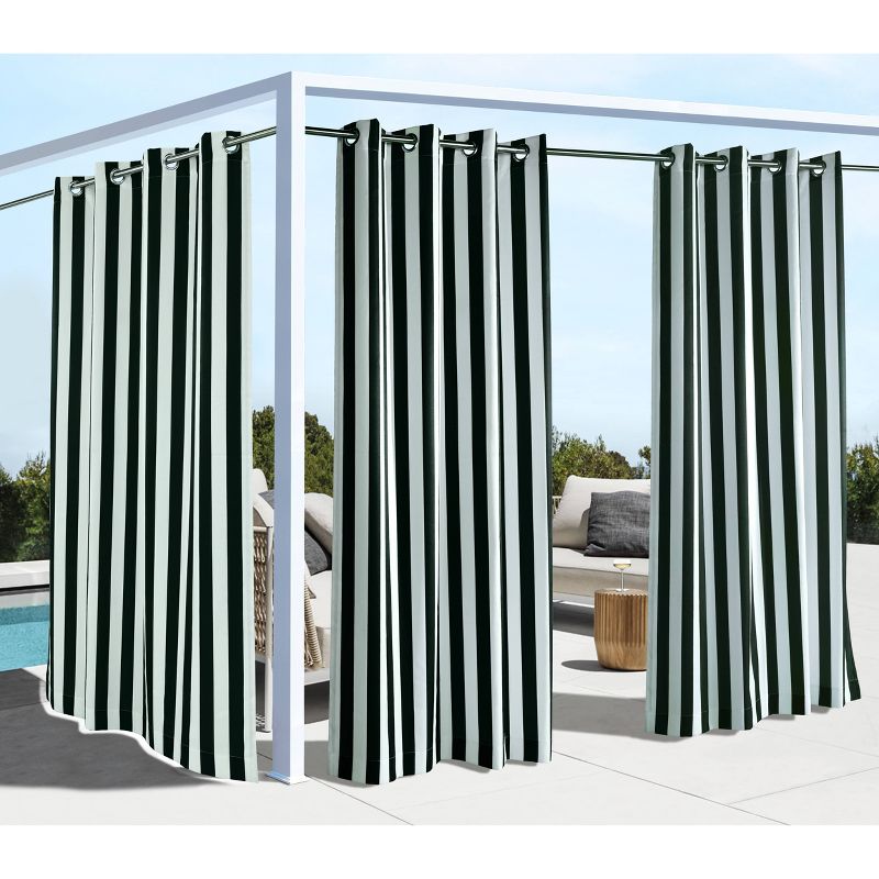 1pc Blackout Coastal Printed Striped Indoor/Outdoor Window Curtain Panel - Outdoor Décor, 1 of 6