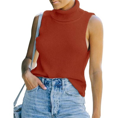 Womens Sleeveless Pullover Sweater Turtleneck Sweater Knt Tank Tops