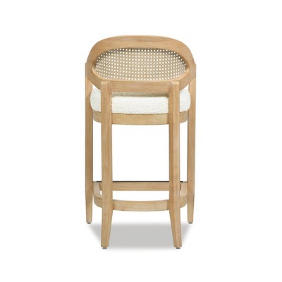 Ivory White Bouclé 26" Cane Back Counter Stool with Oak Frame