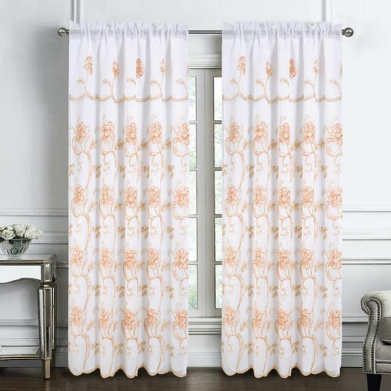 RT Designers Collection Remy Stylish & Premium Embroidered Curtain Panel 54" x 84" Orange, 1 of 5