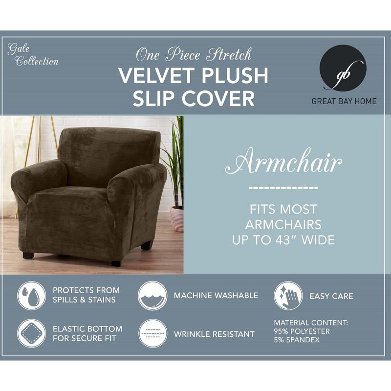 Great Bay Home Stretch Velvet-Plush Washable Chair Slipcover, 4 of 8