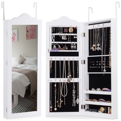 Costway Wall Mounted Mirrored Jewelry Cabinet Storage Organizer Home